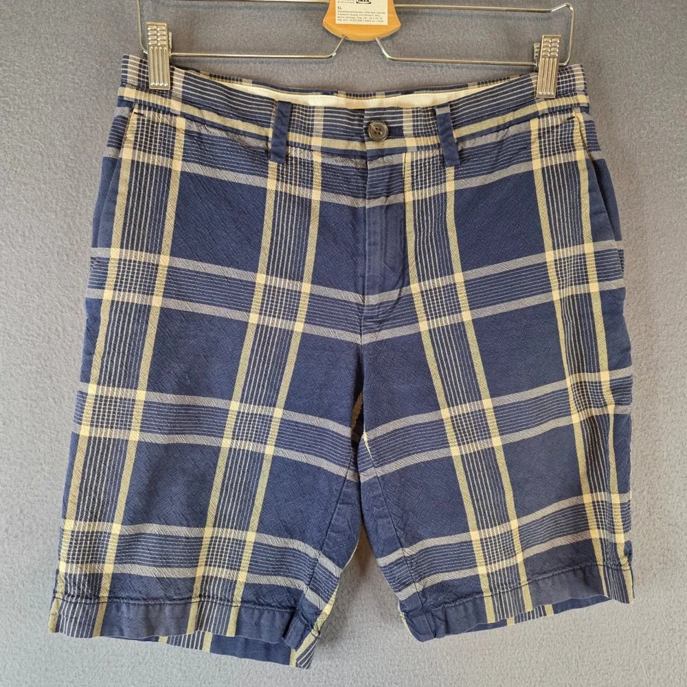Banana Republic Mens Aiden Short Blue Tan Plaid Cotton Size 30 Preppy Athleisure